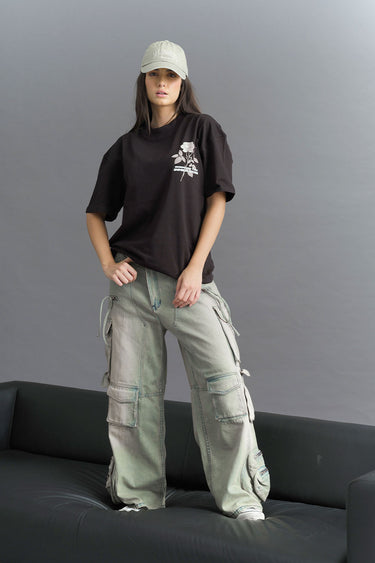 Bonkers Corner oversized T-shirt featuring a floral rose design, soft fabric, and relaxed fit for comfortable casual wear.
