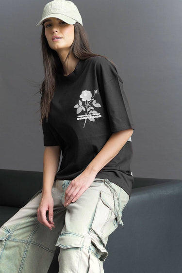 Bonkers Corner oversized T-shirt featuring a floral rose design, soft fabric, and relaxed fit for casual comfort.