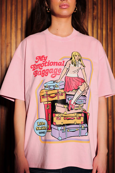 Oversized Emotional Baggage T-shirt by Bonkers Corner featuring bold graphic design and relaxed fit, in a casual streetwear style.