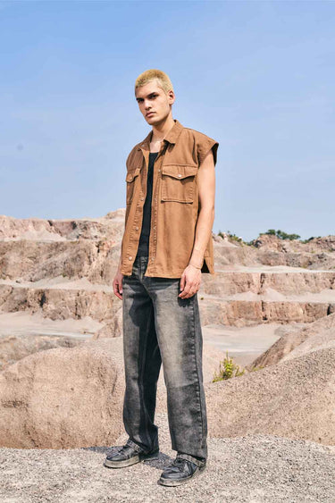 Faded grey baggy fit jeans by Bonkers Corner, relaxed style with a casual, slightly distressed look and visible stitching.