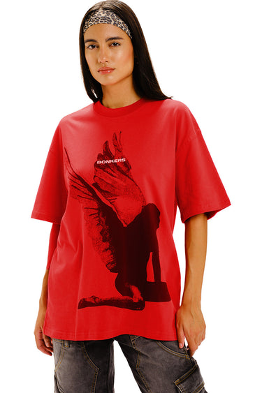 Bonkers Corner Fallen Angel oversized T-shirt featuring a graphic print, soft fabric, and relaxed fit in a casual streetwear style.