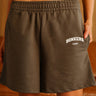 Bonkers Corner Fog Olive Lounge Shorts shown in XS size with soft fabric and relaxed fit for comfortable casual wear