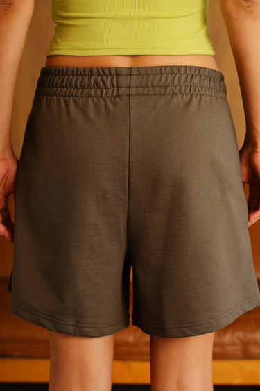 Bonkers Corner Fog Olive Lounge Shorts, lightweight casual shorts with an elastic waistband and relaxed fit.