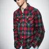 Green and red plaid regular fit shirt by Bonkers Corner, shown on a mannequin with long sleeves and classic collar.