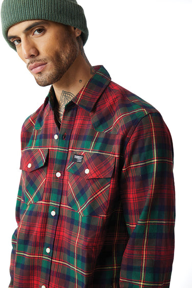 Green and red plaid regular fit shirt by Bonkers Corner, featuring long sleeves and a classic checkered pattern.