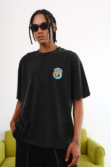 Grey Diabolik Panther oversized T-shirt by Bonkers Corner, featuring a bold panther graphic on soft, comfortable fabric.