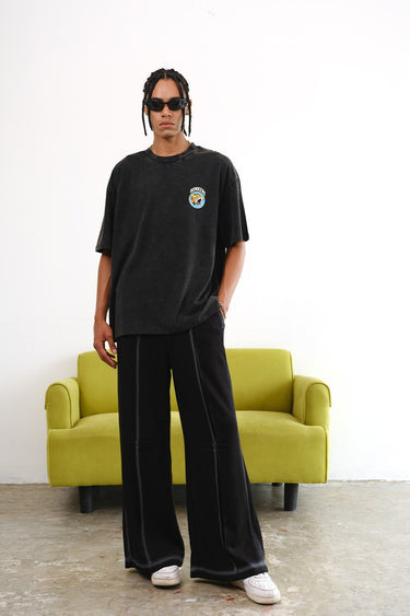 Grey Diabolik Panther oversized T-shirt by Bonkers Corner featuring a bold panther graphic on the front.