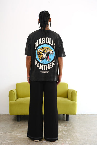 Grey Diabolik Panther oversized T-shirt by Bonkers Corner, featuring a bold panther graphic on soft, comfortable fabric.