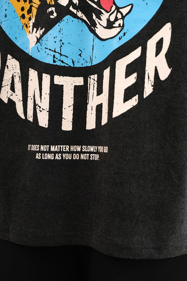 Gray Diabolik Panther oversized T-shirt by Bonkers Corner, featuring a relaxed fit and bold graphic design.