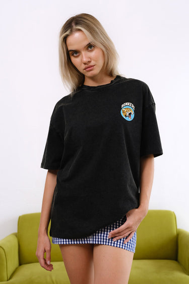 Grey Diabolik Panther oversized T-shirt by Bonkers Corner featuring a bold black panther graphic on soft cotton fabric.