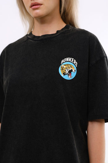 Grey Diabolik Panther oversized T-shirt by Bonkers Corner, featuring a bold panther graphic on soft, comfortable fabric.