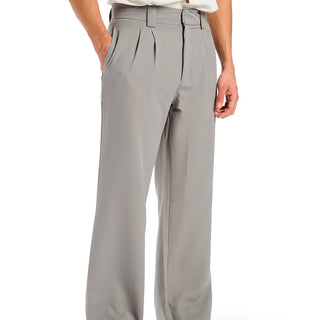 Grey loose fit tailored trousers by Bonkers Corner, shown in a relaxed style with a comfortable, modern fit.