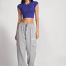 Grey melange cargo pants by Bonkers Corner, showing relaxed fit and multiple pockets, made from comfortable fabric.