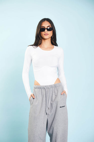 Grey melange loose fit joggers from Bonkers Corner, shown with elastic waistband and relaxed fit for comfort.