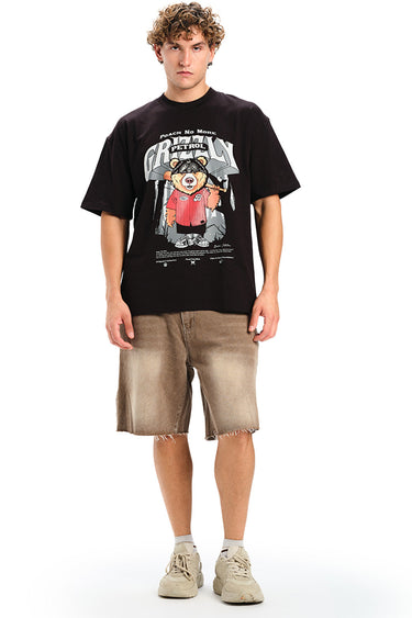 Bonkers Corner Grizzly Rebellion oversized T-shirt in XS, featuring bold graphic design on soft fabric.