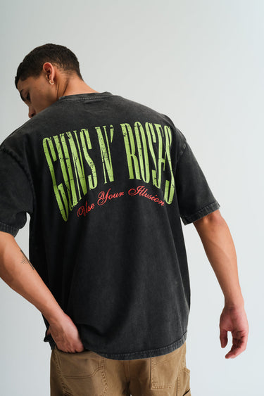 Bonkers Corner Guns N' Roses Use Your Illusion oversized T-shirt, black with band graphic print, casual unisex fit, front view.