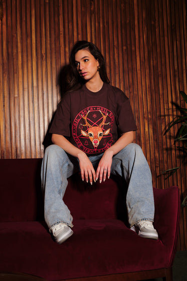 Bonkers Corner Hail Santa oversized T-shirt in XS, featuring festive holiday design on soft cotton fabric.