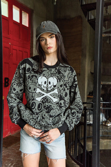 Bonkers Corner Heart Away sweatshirt in gray with a heart graphic design, made from soft fabric for comfortable casual wear.