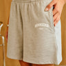 Heather grey Bonkers Corner lounge shorts shown on a model, featuring a relaxed fit and comfortable waistband.