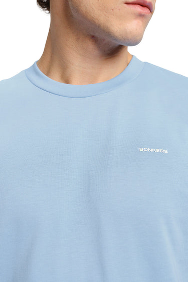 Bonkers Corner Iceberg Blue Supima regular fit T-shirt, front view showing soft fabric and classic crew neck design.