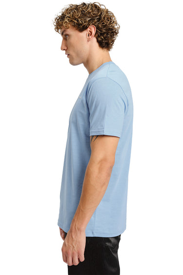 Bonkers Corner Iceberg Blue Supima regular fit T-shirt laid flat showing front view with short sleeves and crew neckline.