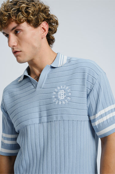 Light blue Icy Spicy Knit Polo shirt by Bonkers Corner, featuring a textured knit fabric and classic polo collar.