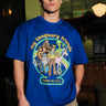 Blue oversized T-shirt from Bonkers Corner featuring imaginary friends graphic, casual fit, and soft cotton fabric.