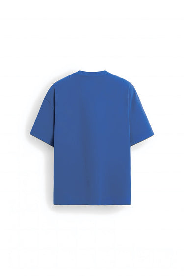 Blue oversized T-shirt featuring Imaginary Friends design by Bonkers Corner, with a relaxed fit and colorful graphic print.