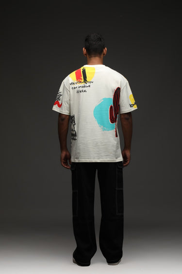 Bonkers Corner oversized T-shirt with "Imagination Is Real" graphic in white, featuring a relaxed fit and soft cotton fabric.