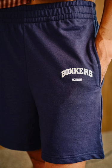 Bonkers Corner Indigo Lounge Shorts with elastic waistband and relaxed fit, perfect for casual wear and lounging.