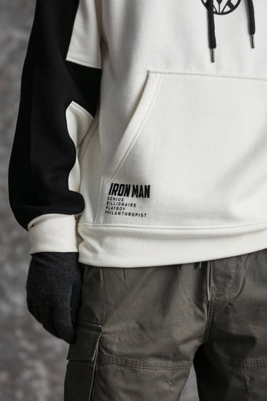 Bonkers Corner Iron Man oversized heavyweight fleece hoodie displayed on a model, featuring bold Iron Man graphic design.