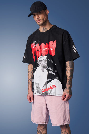 Bonkers Corner Kendrick Lamar Faded oversized T-shirt in light color, featuring a relaxed fit and graphic print on the front.