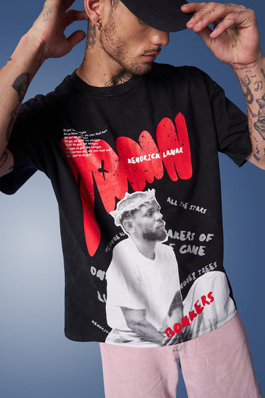 Bonkers Corner Kendrick Lamar Faded Oversized T-shirt in light color, featuring bold graphic print and relaxed fit.
