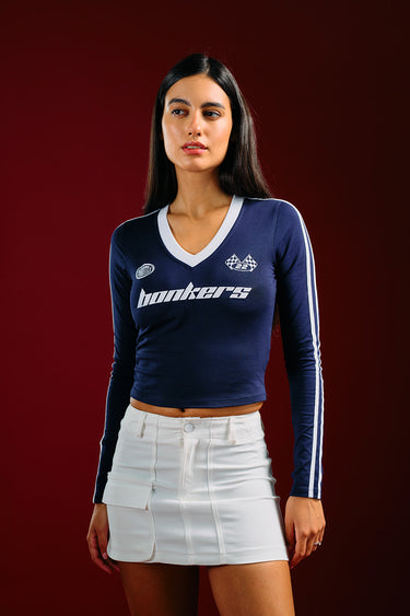 Bonkers Corner Lap 22 full sleeves top in XS, featuring a stylish design and comfortable fit, shown on a model.