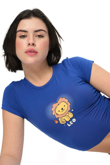 Bonkers Corner Leo Legacy Long Length Baby Tee in XS, featuring a comfortable fit and stylish design for casual wear.
