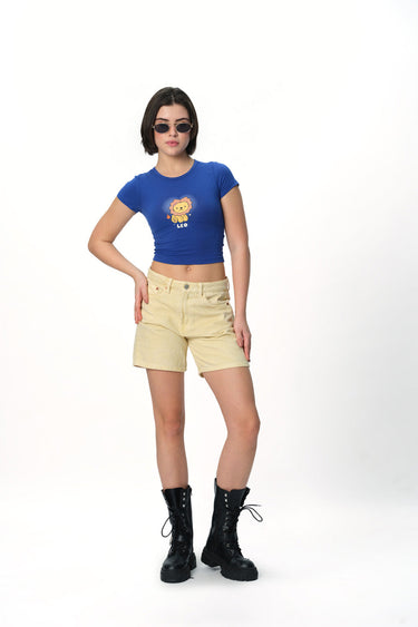 Bonkers Corner Leo Legacy Long Length Baby Tee in light fabric with a relaxed fit and short sleeves.