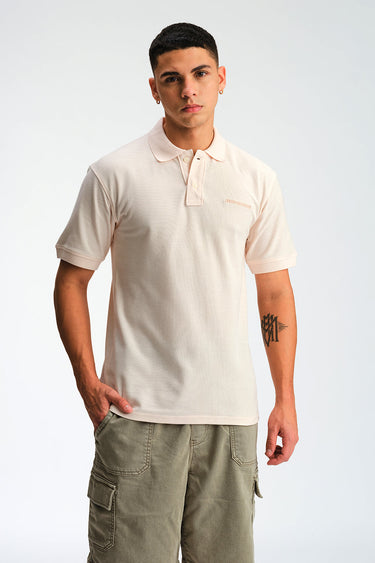 Light pink Signature Jacquard Collar Premium Polo shirt by Bonkers Corner, featuring a detailed jacquard collar design.