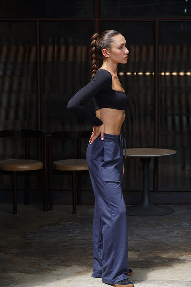 Marine blue wide-leg sweatpants by Bonkers Corner, showing relaxed fit and soft fabric on a casual style product image.