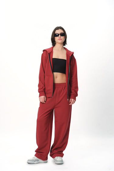 Bonkers Corner maroon everyday joggers made of soft fabric, featuring a relaxed fit and elastic waistband.