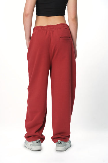 Maroon everyday joggers by Bonkers Corner shown laid flat, featuring elastic waistband and soft fabric for comfortable casual wear.