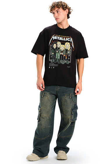 Bonkers Corner Metallica Black Golden Chaos oversized T-shirt featuring bold black and gold design on front.