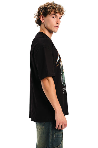 Bonkers Corner Metallica Black Golden Chaos oversized T-shirt in black with gold design, casual fit, and band logo print.