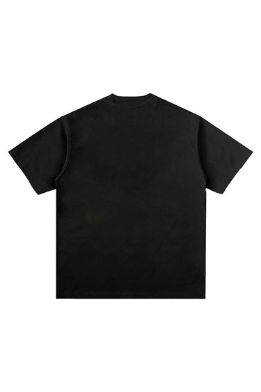 Bonkers Corner Metallica Black Golden Chaos oversized T-shirt featuring bold graphic design and relaxed fit on black fabric.