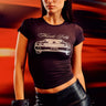 Bonkers Corner Midnight Thunder Baby Tee featuring a dark blue fabric with lightning bolt graphic for children.