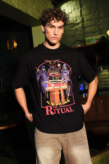 Bonkers Corner Morning Ritual oversized T-shirt in XS, soft fabric, relaxed fit, featuring a graphic design on the front.