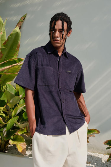 Navy Blue Corduroy Shirt - BonkersCorner