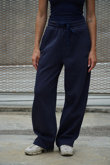 Navy blue Bonkers Corner On The Go Joggers with elastic waist and drawstring, casual athletic pants for women.