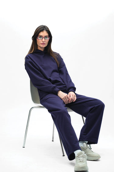 Navy blue Wear A Hug oversized hoodie by Bonkers Corner, featuring a relaxed fit and casual style, displayed on a plain background.
