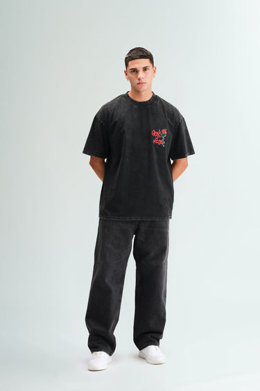 Bonkers Corner Guns N Roses faded oversized T-shirt featuring band logo and distressed design, casual unisex graphic tee.