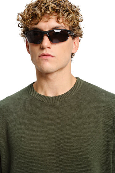 Olive Relaxed Fit Knit T-shirt - BonkersCorner